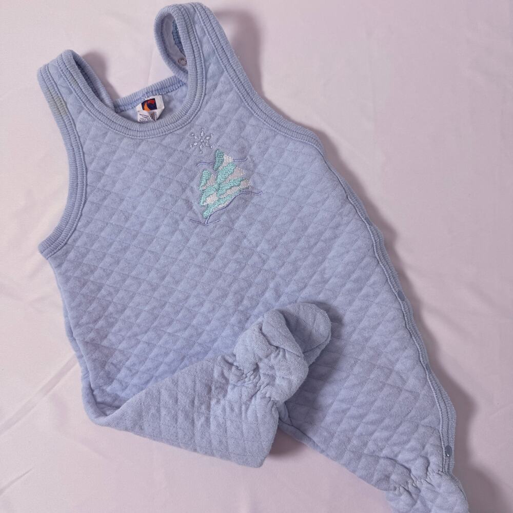 Vintage 80s Carter's Winter Evergreens Quilted Snap Down Footed Overalls Sz 3mo